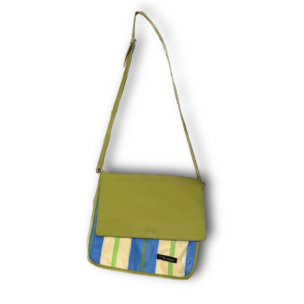 TOTE Le Monde Flat Green Leather & Nylon Crossbody Bag